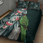 Australian Ringneck Parrot Quilt Bed Set Barnardius Zonarius Eucalyptus Flowers Aboriginal Art
