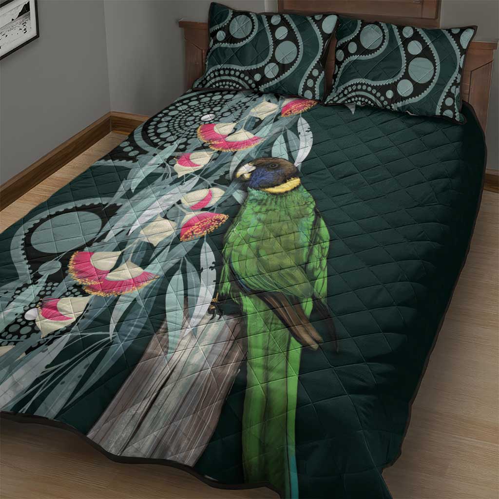 Australian Ringneck Parrot Quilt Bed Set Barnardius Zonarius Eucalyptus Flowers Aboriginal Art