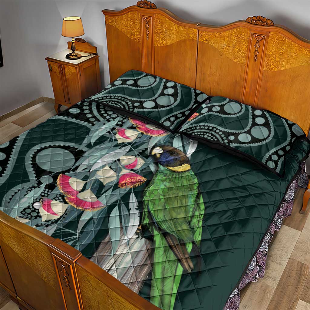Australian Ringneck Parrot Quilt Bed Set Barnardius Zonarius Eucalyptus Flowers Aboriginal Art