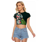 Australian Ringneck Parrot Raglan Cropped T Shirt Barnardius Zonarius Eucalyptus Flowers Aboriginal Art