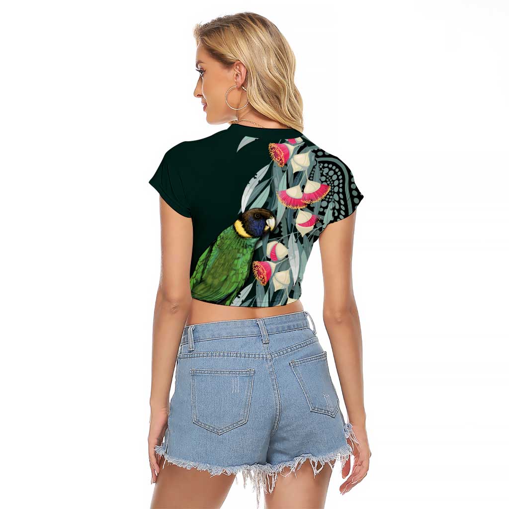 Australian Ringneck Parrot Raglan Cropped T Shirt Barnardius Zonarius Eucalyptus Flowers Aboriginal Art