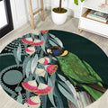 Australian Ringneck Parrot Round Carpet Barnardius Zonarius Eucalyptus Flowers Aboriginal Art