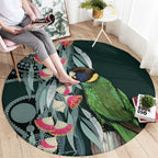Australian Ringneck Parrot Round Carpet Barnardius Zonarius Eucalyptus Flowers Aboriginal Art