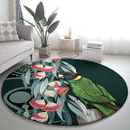 Australian Ringneck Parrot Round Carpet Barnardius Zonarius Eucalyptus Flowers Aboriginal Art
