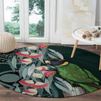 Australian Ringneck Parrot Round Carpet Barnardius Zonarius Eucalyptus Flowers Aboriginal Art