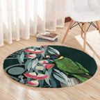 Australian Ringneck Parrot Round Carpet Barnardius Zonarius Eucalyptus Flowers Aboriginal Art