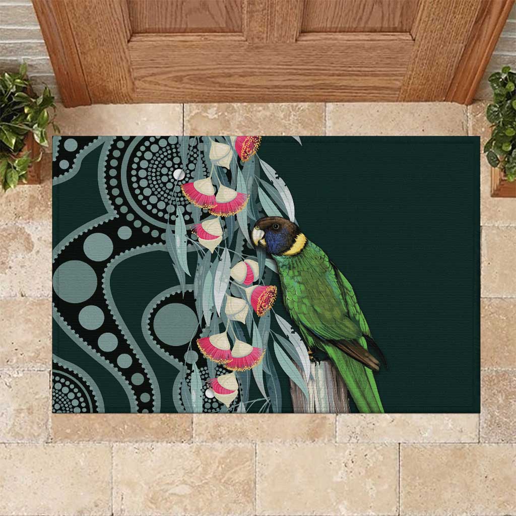 Australian Ringneck Parrot Rubber Doormat Barnardius Zonarius Eucalyptus Flowers Aboriginal Art