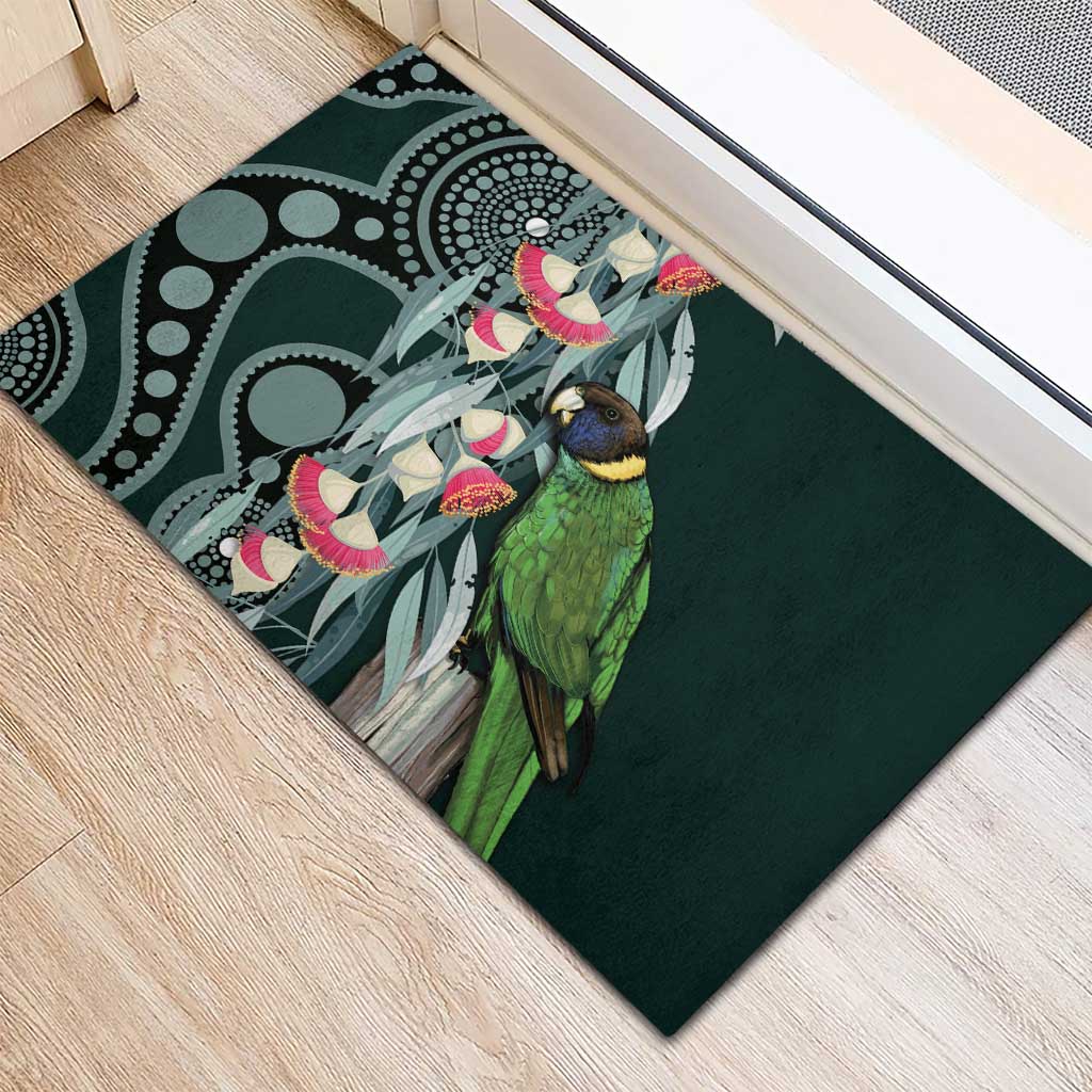 Australian Ringneck Parrot Rubber Doormat Barnardius Zonarius Eucalyptus Flowers Aboriginal Art