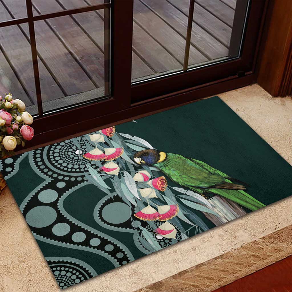 Australian Ringneck Parrot Rubber Doormat Barnardius Zonarius Eucalyptus Flowers Aboriginal Art