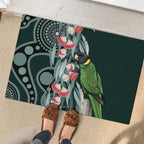 Australian Ringneck Parrot Rubber Doormat Barnardius Zonarius Eucalyptus Flowers Aboriginal Art