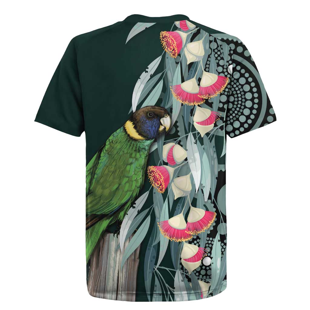 Australian Ringneck Parrot Rugby Jersey Barnardius Zonarius Eucalyptus Flowers Aboriginal Art