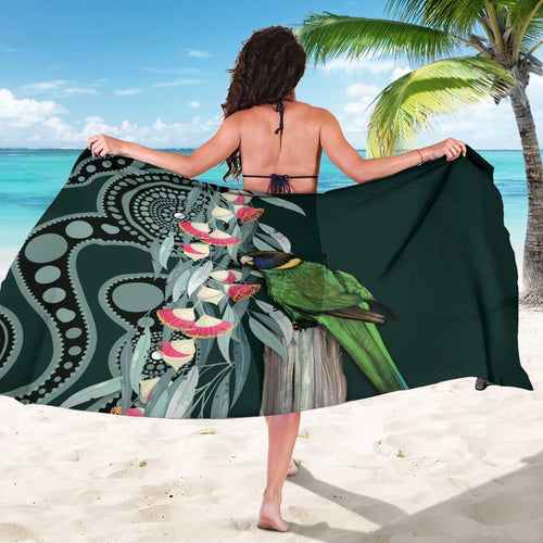 Australian Ringneck Parrot Sarong Barnardius Zonarius Eucalyptus Flowers Aboriginal Art