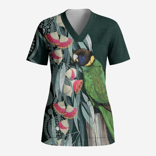 Australian Ringneck Parrot Scrub Top Barnardius Zonarius Eucalyptus Flowers Aboriginal Art