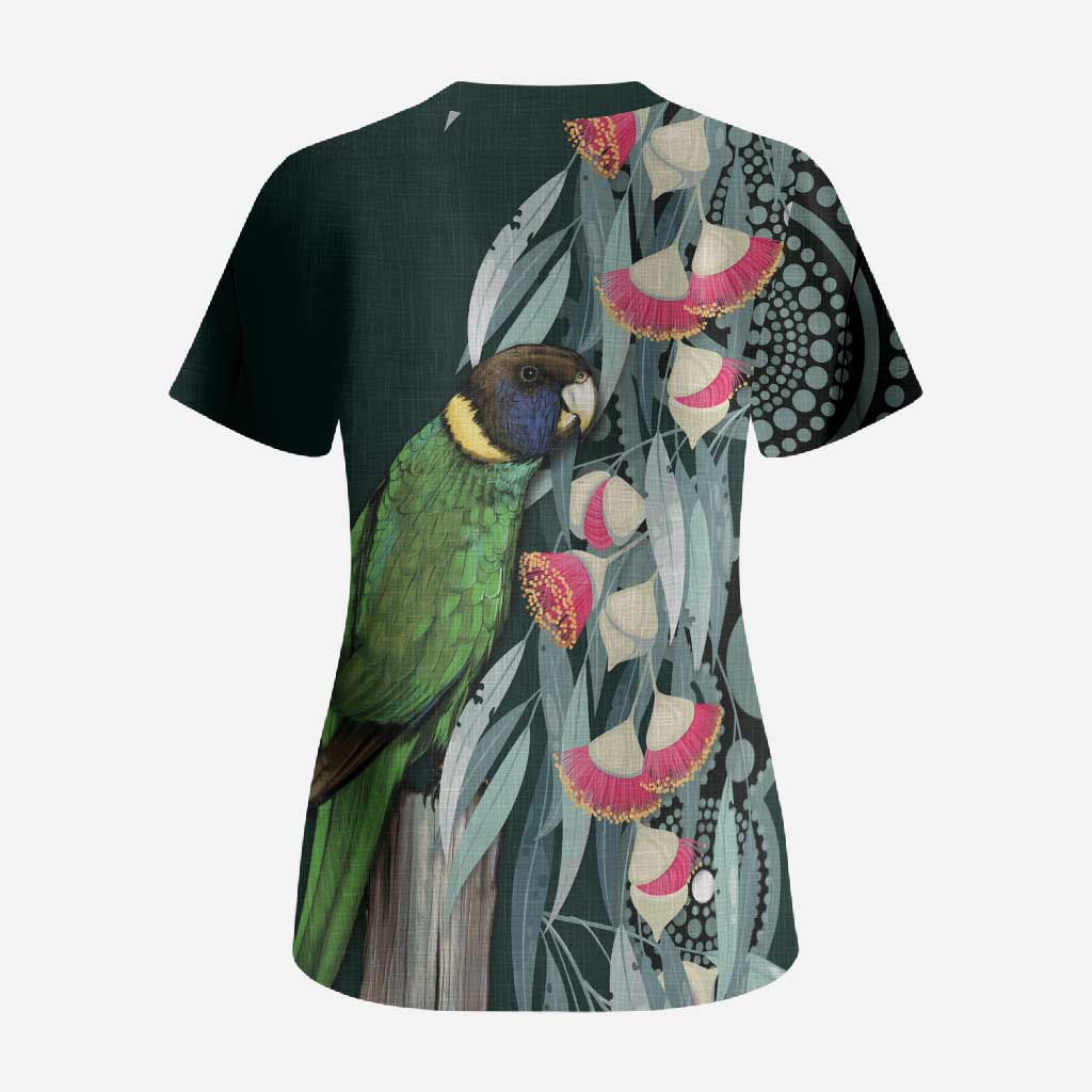 Australian Ringneck Parrot Scrub Top Barnardius Zonarius Eucalyptus Flowers Aboriginal Art