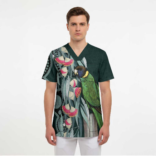 Australian Ringneck Parrot Scrub Top Barnardius Zonarius Eucalyptus Flowers Aboriginal Art