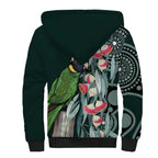 Australian Ringneck Parrot Sherpa Hoodie Barnardius Zonarius Eucalyptus Flowers Aboriginal Art