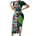 Australian Ringneck Parrot Short Sleeve Bodycon Dress Barnardius Zonarius Eucalyptus Flowers Aboriginal Art