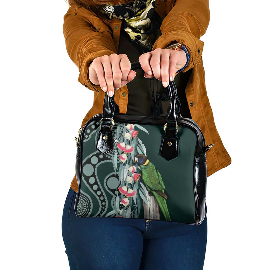 Australian Ringneck Parrot Shoulder Handbag Barnardius Zonarius Eucalyptus Flowers Aboriginal Art