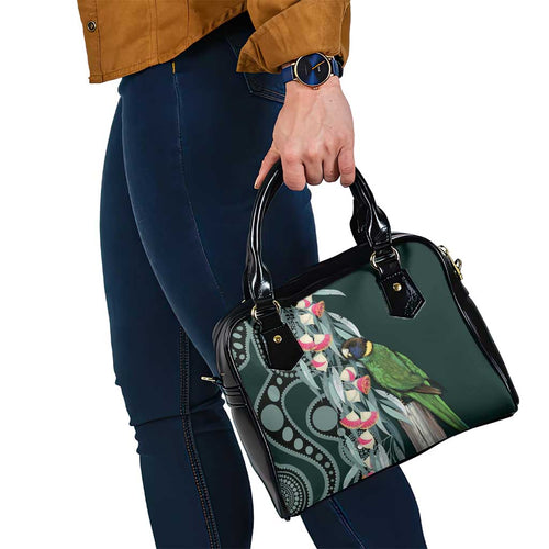 Australian Ringneck Parrot Shoulder Handbag Barnardius Zonarius Eucalyptus Flowers Aboriginal Art