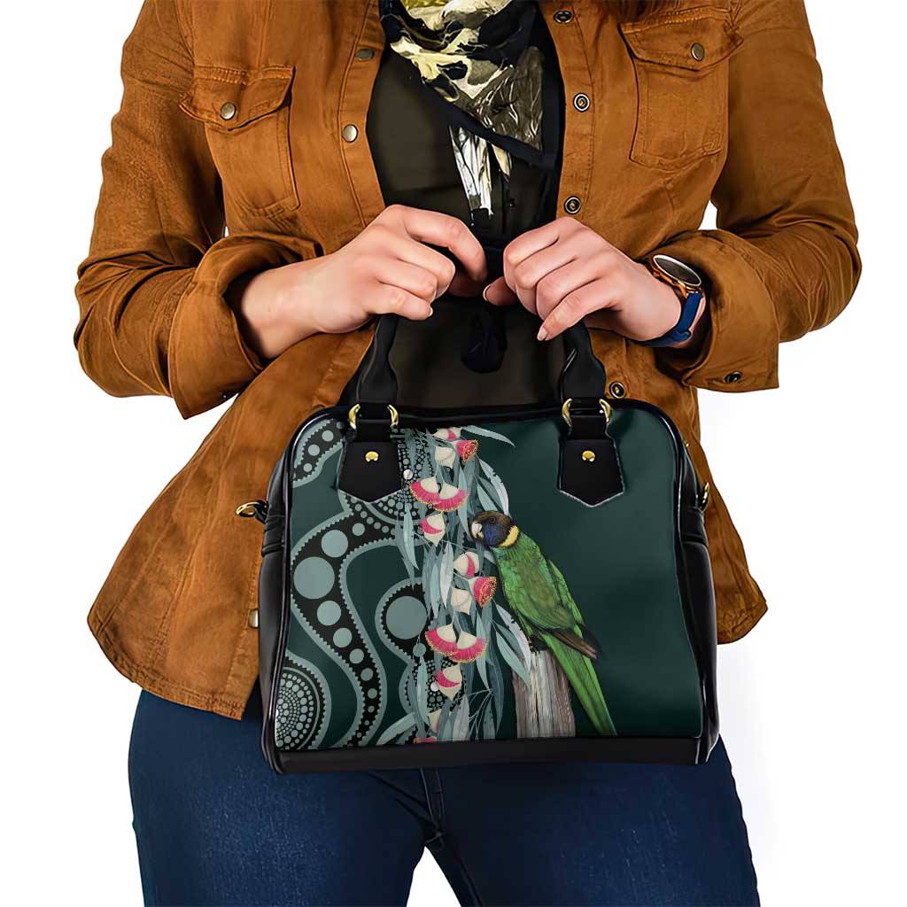 Australian Ringneck Parrot Shoulder Handbag Barnardius Zonarius Eucalyptus Flowers Aboriginal Art