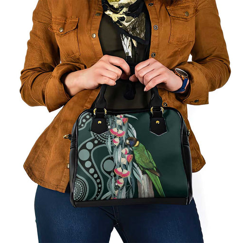 Australian Ringneck Parrot Shoulder Handbag Barnardius Zonarius Eucalyptus Flowers Aboriginal Art