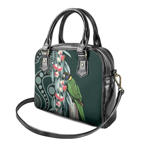 Australian Ringneck Parrot Shoulder Handbag Barnardius Zonarius Eucalyptus Flowers Aboriginal Art