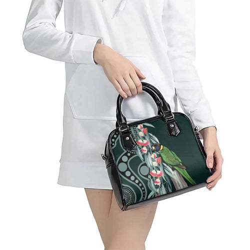 Australian Ringneck Parrot Shoulder Handbag Barnardius Zonarius Eucalyptus Flowers Aboriginal Art