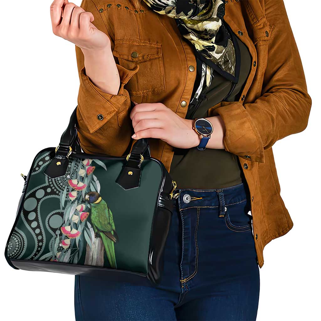 Australian Ringneck Parrot Shoulder Handbag Barnardius Zonarius Eucalyptus Flowers Aboriginal Art