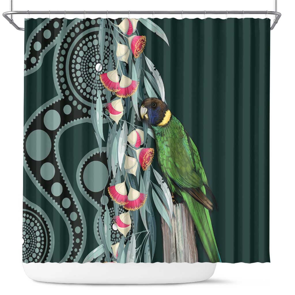 Australian Ringneck Parrot Shower Curtain Barnardius Zonarius Eucalyptus Flowers Aboriginal Art