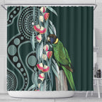 Australian Ringneck Parrot Shower Curtain Barnardius Zonarius Eucalyptus Flowers Aboriginal Art