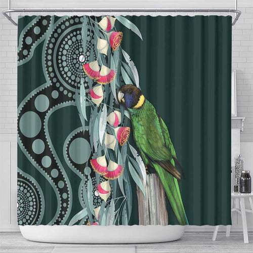 Australian Ringneck Parrot Shower Curtain Barnardius Zonarius Eucalyptus Flowers Aboriginal Art