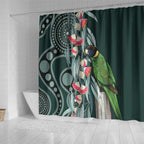Australian Ringneck Parrot Shower Curtain Barnardius Zonarius Eucalyptus Flowers Aboriginal Art