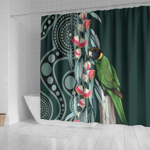 Australian Ringneck Parrot Shower Curtain Barnardius Zonarius Eucalyptus Flowers Aboriginal Art