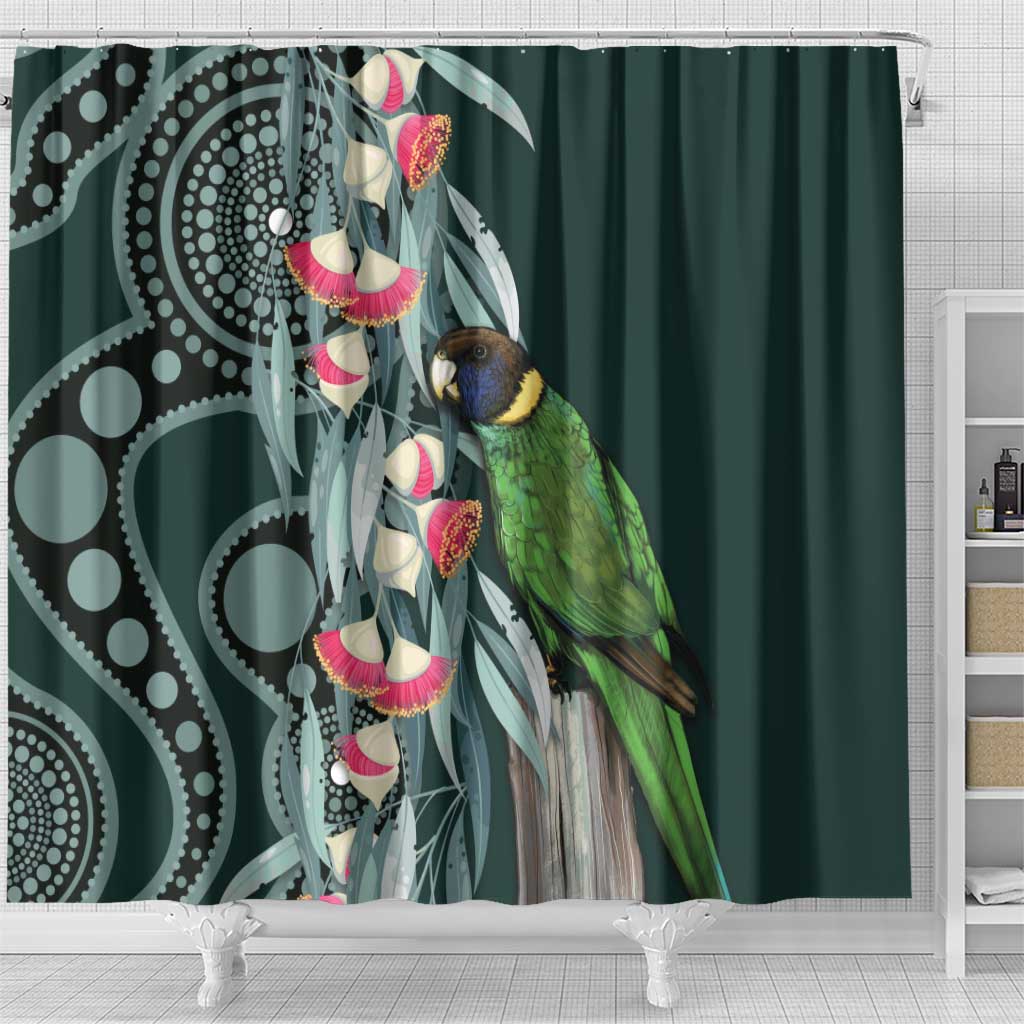Australian Ringneck Parrot Shower Curtain Barnardius Zonarius Eucalyptus Flowers Aboriginal Art