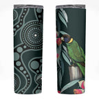 Australian Ringneck Parrot Skinny Tumbler Barnardius Zonarius Eucalyptus Flowers Aboriginal Art