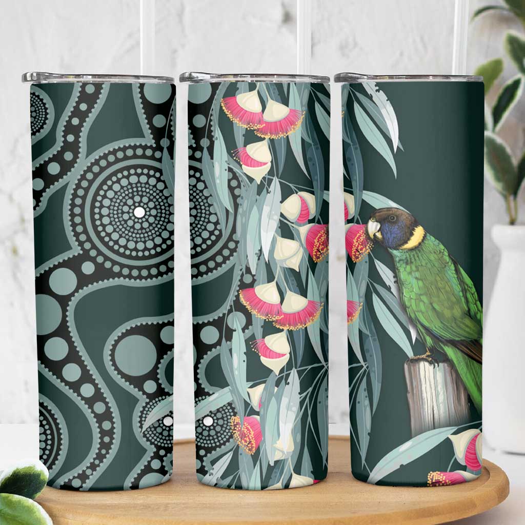 Australian Ringneck Parrot Skinny Tumbler Barnardius Zonarius Eucalyptus Flowers Aboriginal Art