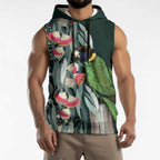 Australian Ringneck Parrot Sleeveless Hoodie Barnardius Zonarius Eucalyptus Flowers Aboriginal Art