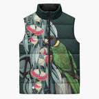Australian Ringneck Parrot Sleeveless Puffer Jacket Barnardius Zonarius Eucalyptus Flowers Aboriginal Art