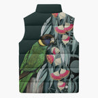 Australian Ringneck Parrot Sleeveless Puffer Jacket Barnardius Zonarius Eucalyptus Flowers Aboriginal Art