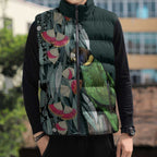 Australian Ringneck Parrot Sleeveless Puffer Jacket Barnardius Zonarius Eucalyptus Flowers Aboriginal Art