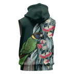 Australian Ringneck Parrot Sleeveless Zip Hoodie Barnardius Zonarius Eucalyptus Flowers Aboriginal Art