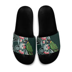 Australian Ringneck Parrot Slide Sandals Barnardius Zonarius Eucalyptus Flowers Aboriginal Art