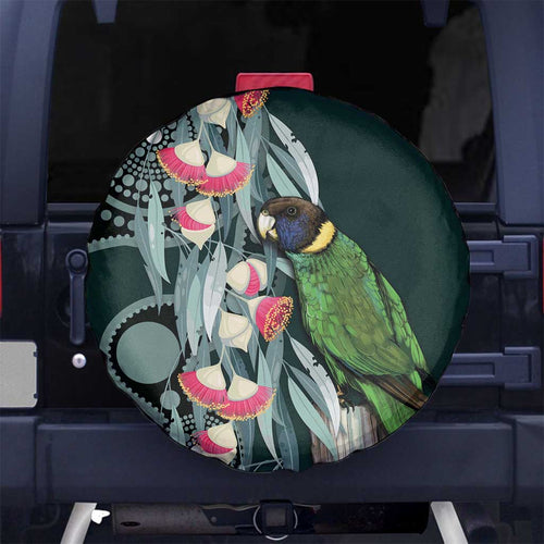 Australian Ringneck Parrot Spare Tire Cover Barnardius Zonarius Eucalyptus Flowers Aboriginal Art