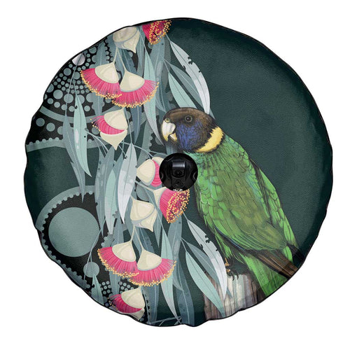 Australian Ringneck Parrot Spare Tire Cover Barnardius Zonarius Eucalyptus Flowers Aboriginal Art