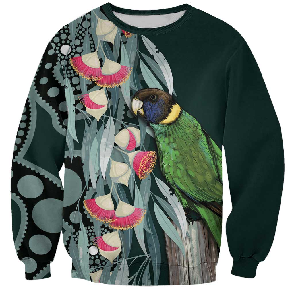Australian Ringneck Parrot Sweatshirt Barnardius Zonarius Eucalyptus Flowers Aboriginal Art