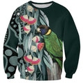 Australian Ringneck Parrot Sweatshirt Barnardius Zonarius Eucalyptus Flowers Aboriginal Art