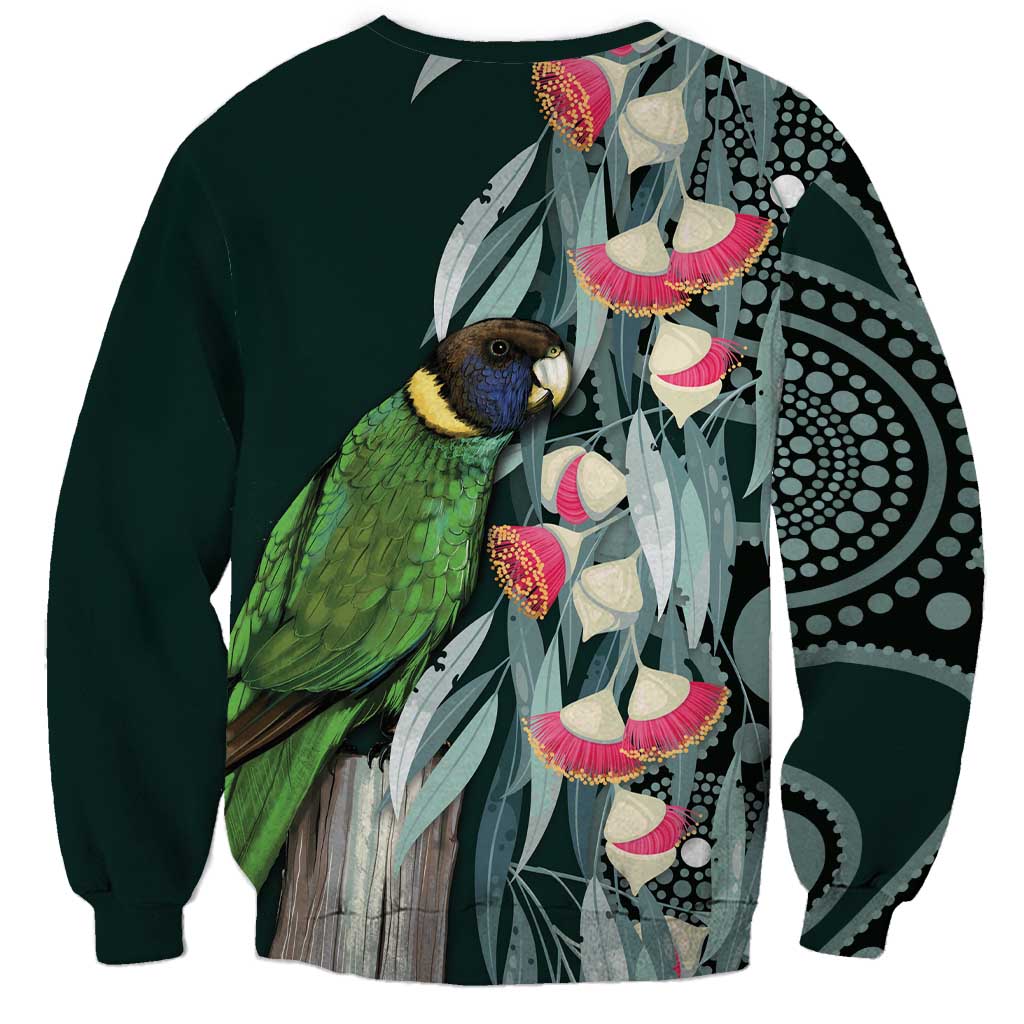 Australian Ringneck Parrot Sweatshirt Barnardius Zonarius Eucalyptus Flowers Aboriginal Art