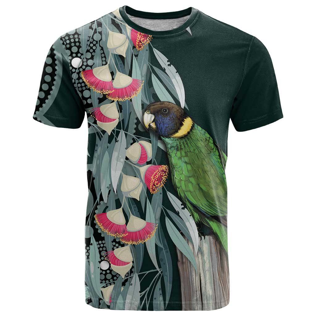 Australian Ringneck Parrot T Shirt Barnardius Zonarius Eucalyptus Flowers Aboriginal Art