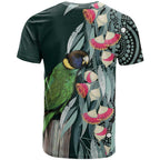 Australian Ringneck Parrot T Shirt Barnardius Zonarius Eucalyptus Flowers Aboriginal Art