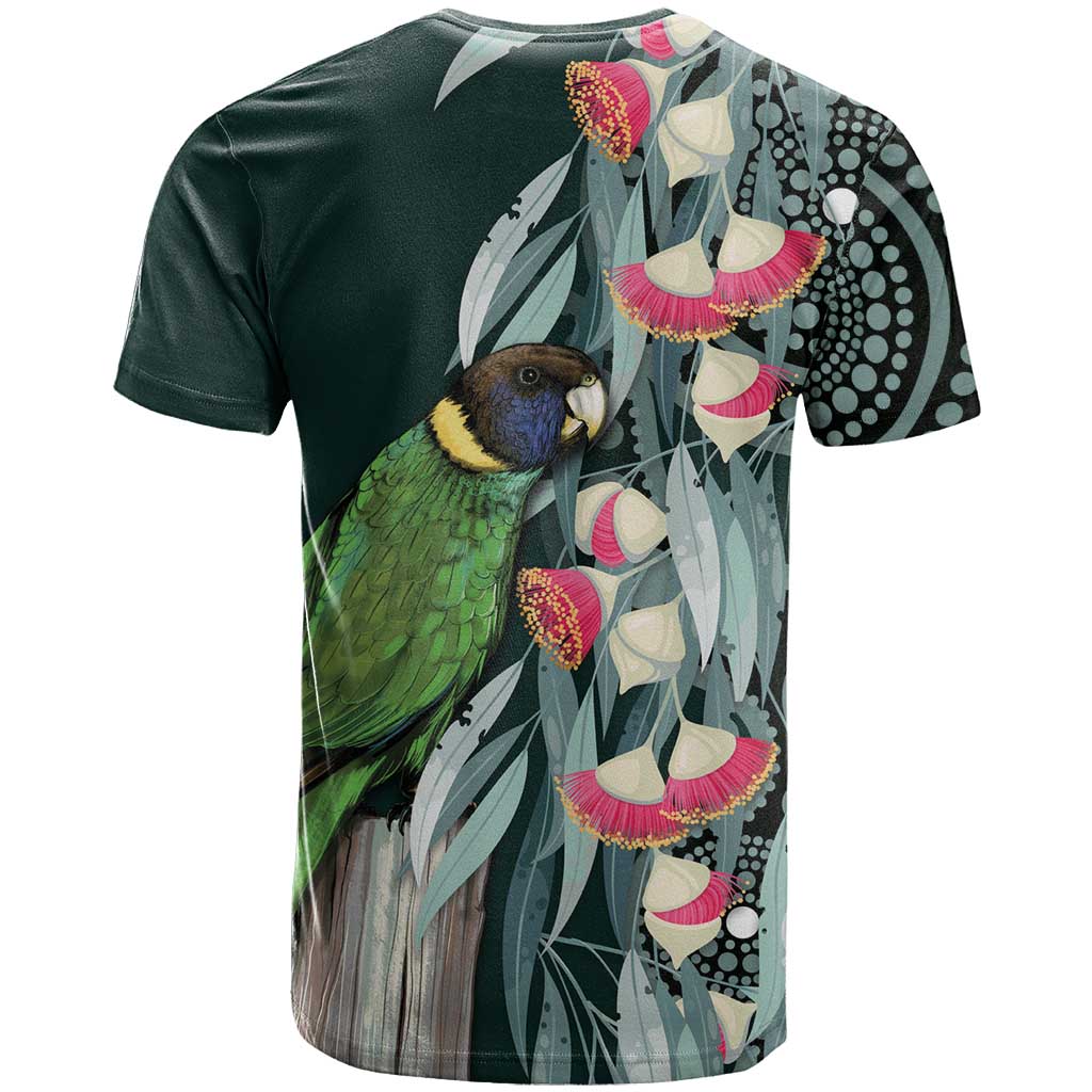 Australian Ringneck Parrot T Shirt Barnardius Zonarius Eucalyptus Flowers Aboriginal Art